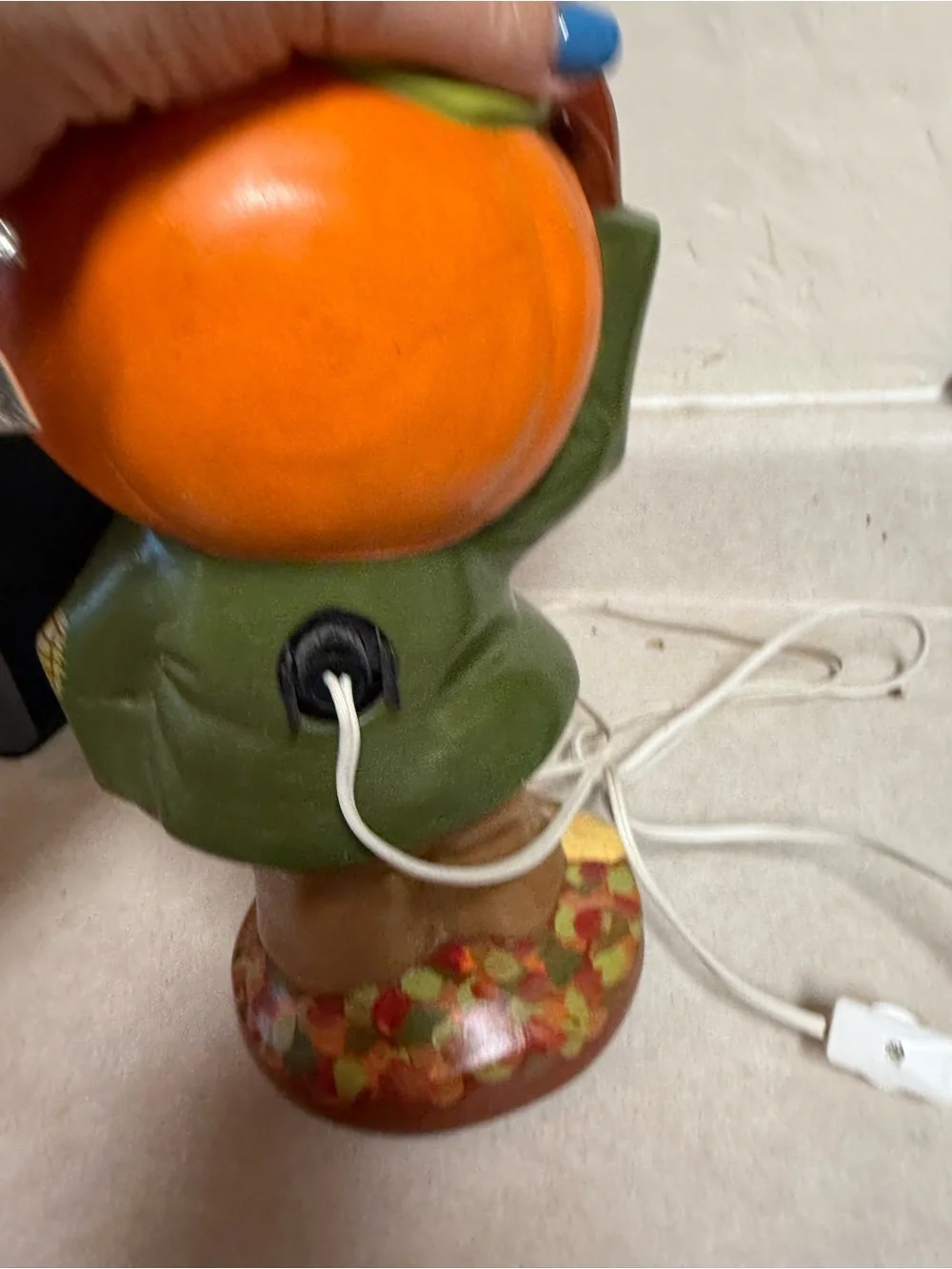 1 Vintage 13” Ceramic Pumpkin Scarecrow Halloween Jack o lantern light up rare